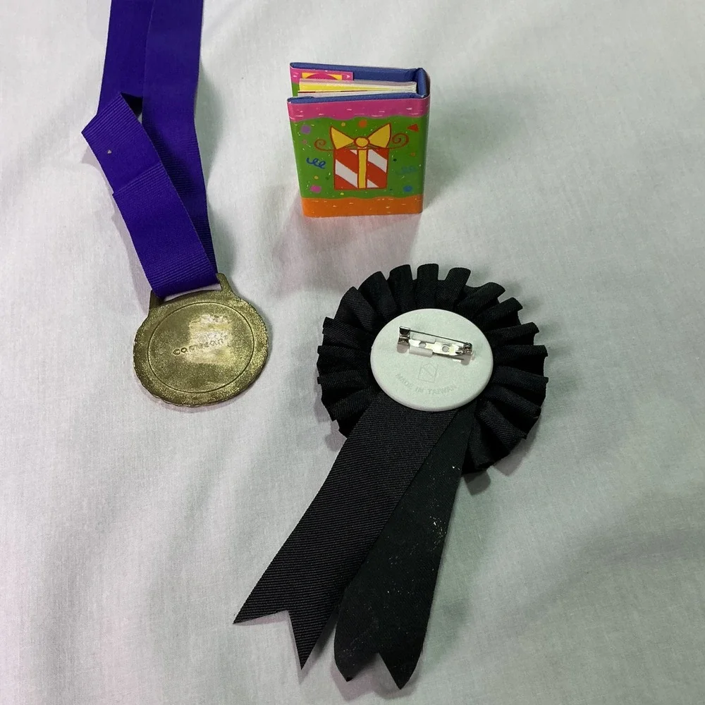 50th Birthday Over the Hill Medal Pin Mini Book Party Favor Set Used